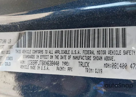2019 Ram 1500 Laramie 4X4 5'7 Box from USA, damaged, VIN 1C6SRFJT6KN638440